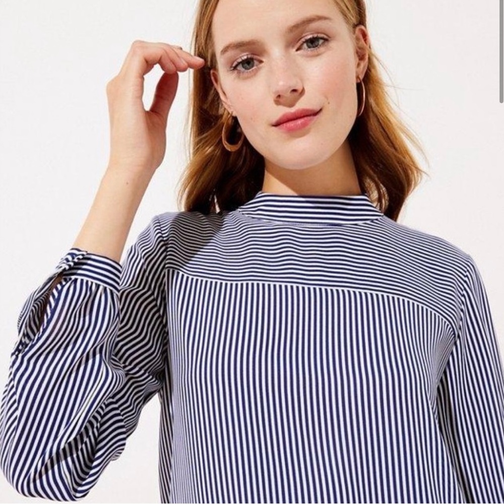 Loft blue and white striped blouse.